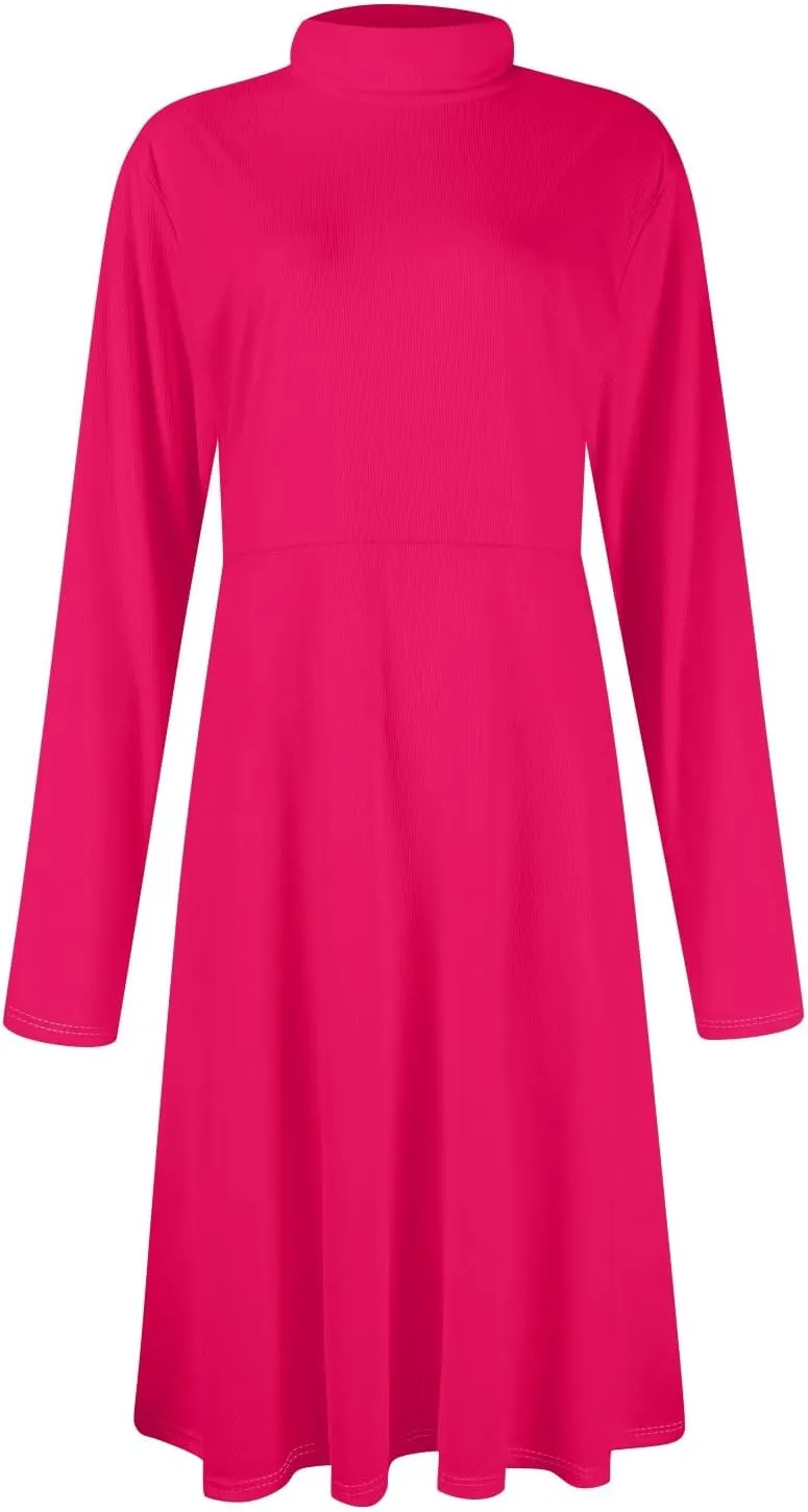 Womens Long Sleeve Turtleneck Sweater Dress Elegant Formal Flowy A Line Midi Dress Trendy Plus Size Cute Knit Dress