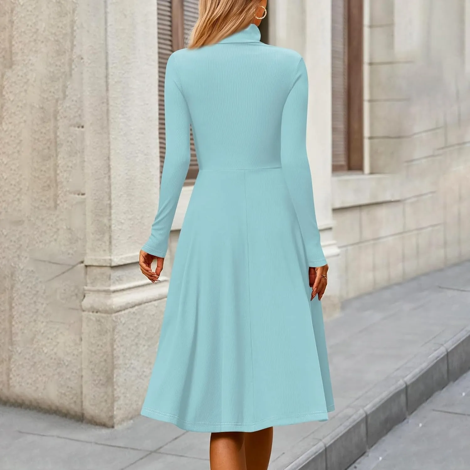 Womens Long Sleeve Turtleneck Sweater Dress Elegant Formal Flowy A Line Midi Dress Trendy Plus Size Cute Knit Dress