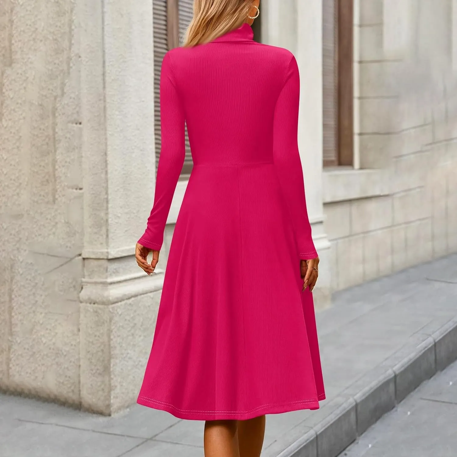 Womens Long Sleeve Turtleneck Sweater Dress Elegant Formal Flowy A Line Midi Dress Trendy Plus Size Cute Knit Dress