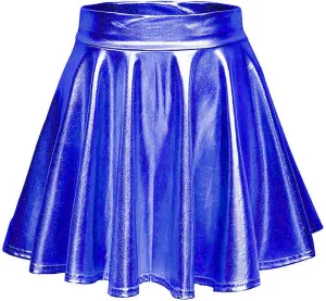 Women's Metallic Skater Skirt Sparkly Shiny Flared Pleated A Line Mini Skort Fashion Skirts for Women 2024 Trendy