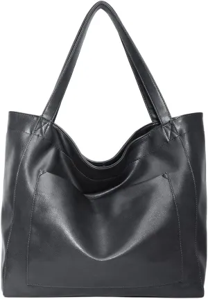 Womens Oil Wax PU Handbag Large Top-Handle Shoulder Bag Big Tote Shopper Purse