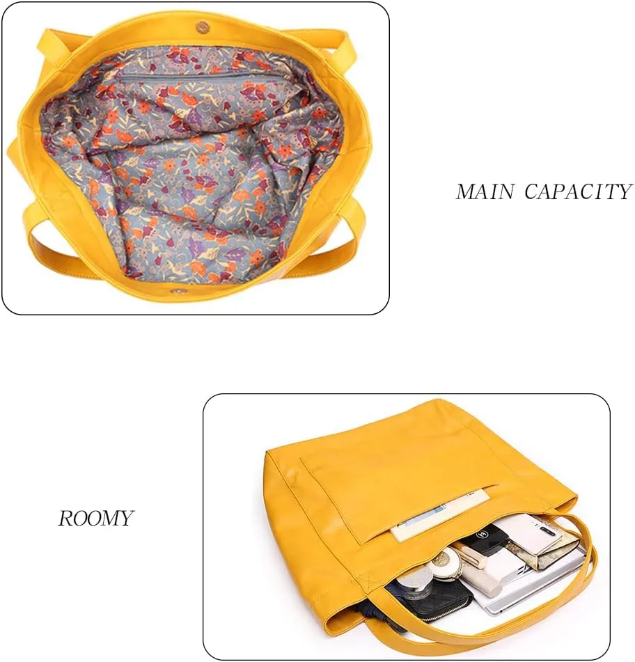 Womens Oil Wax PU Handbag Large Top-Handle Shoulder Bag Big Tote Shopper Purse