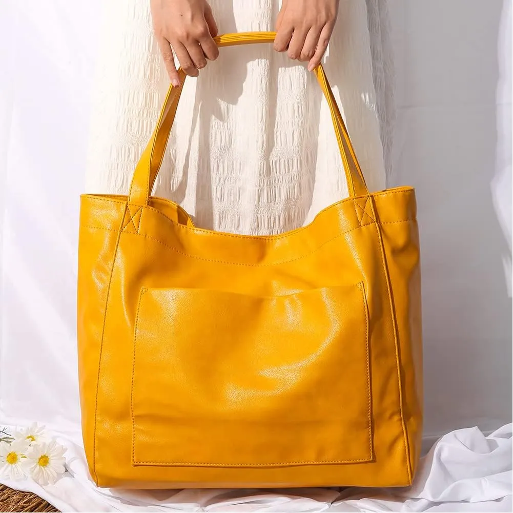 Womens Oil Wax PU Handbag Large Top-Handle Shoulder Bag Big Tote Shopper Purse