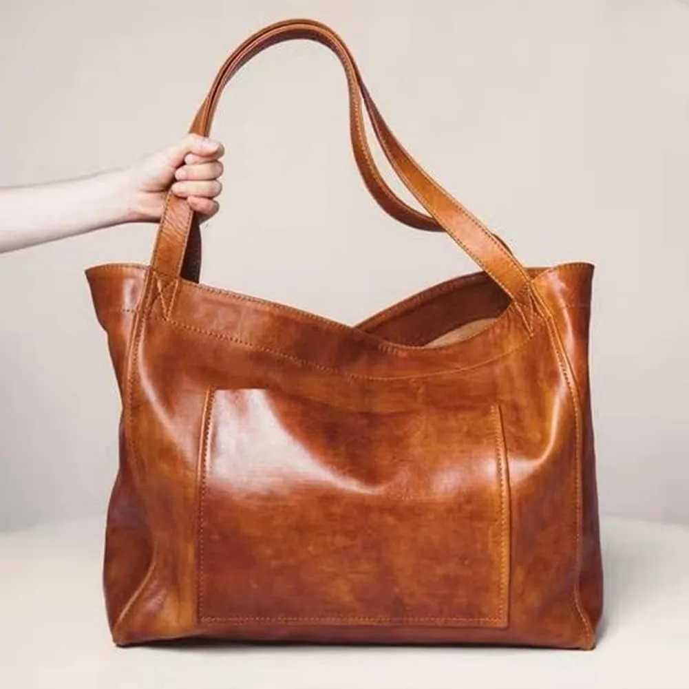 Womens Oil Wax PU Handbag Large Top-Handle Shoulder Bag Big Tote Shopper Purse