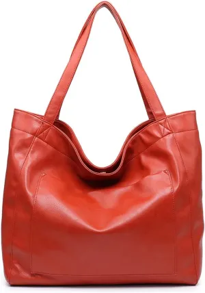 Womens Oil Wax PU Handbag Large Top-Handle Shoulder Bag Big Tote Shopper Purse