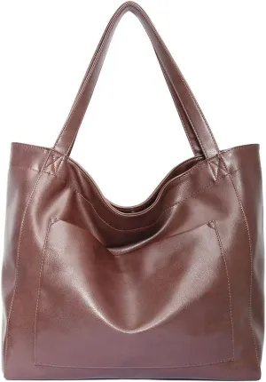 Womens Oil Wax PU Handbag Large Top-Handle Shoulder Bag Big Tote Shopper Purse