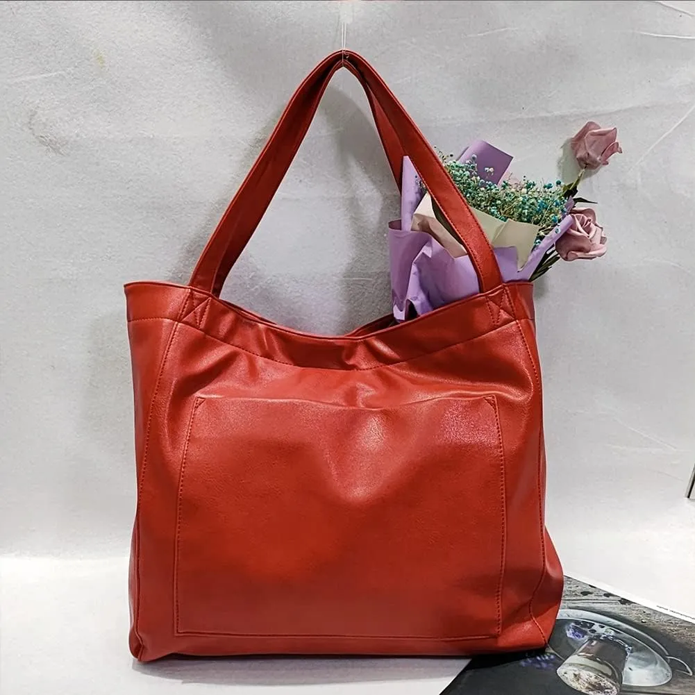 Womens Oil Wax PU Handbag Large Top-Handle Shoulder Bag Big Tote Shopper Purse