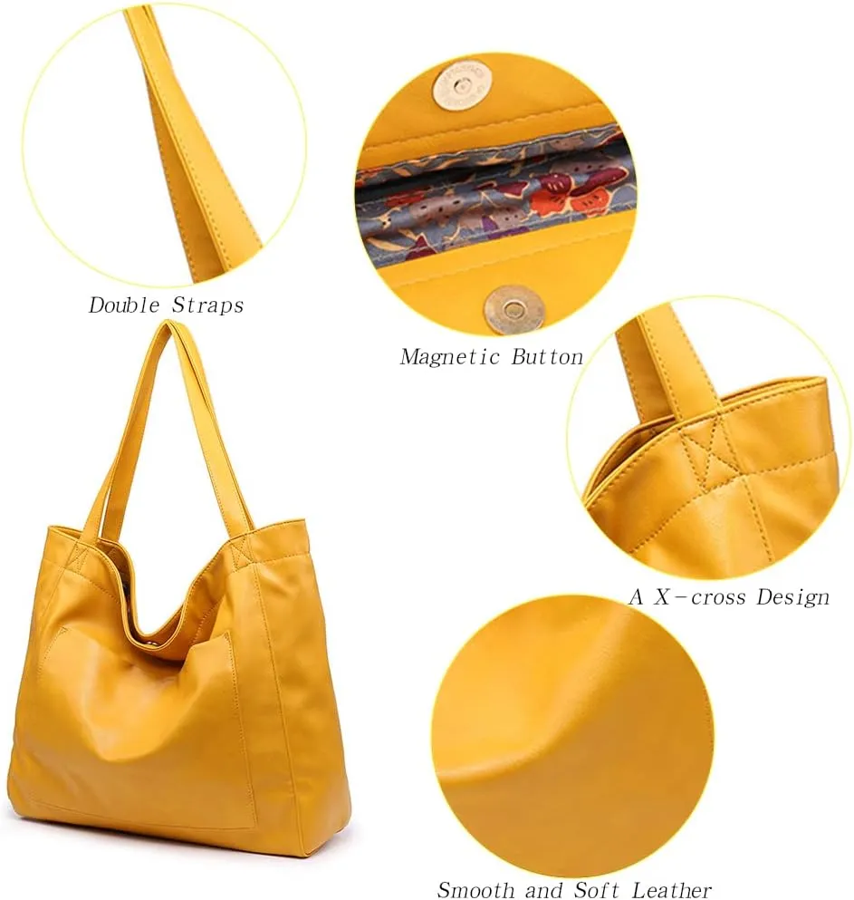 Womens Oil Wax PU Handbag Large Top-Handle Shoulder Bag Big Tote Shopper Purse