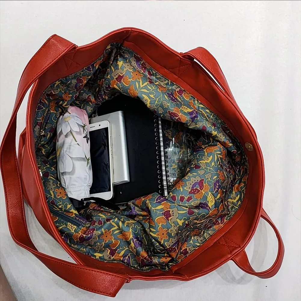 Womens Oil Wax PU Handbag Large Top-Handle Shoulder Bag Big Tote Shopper Purse
