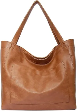 Womens Oil Wax PU Handbag Large Top-Handle Shoulder Bag Big Tote Shopper Purse