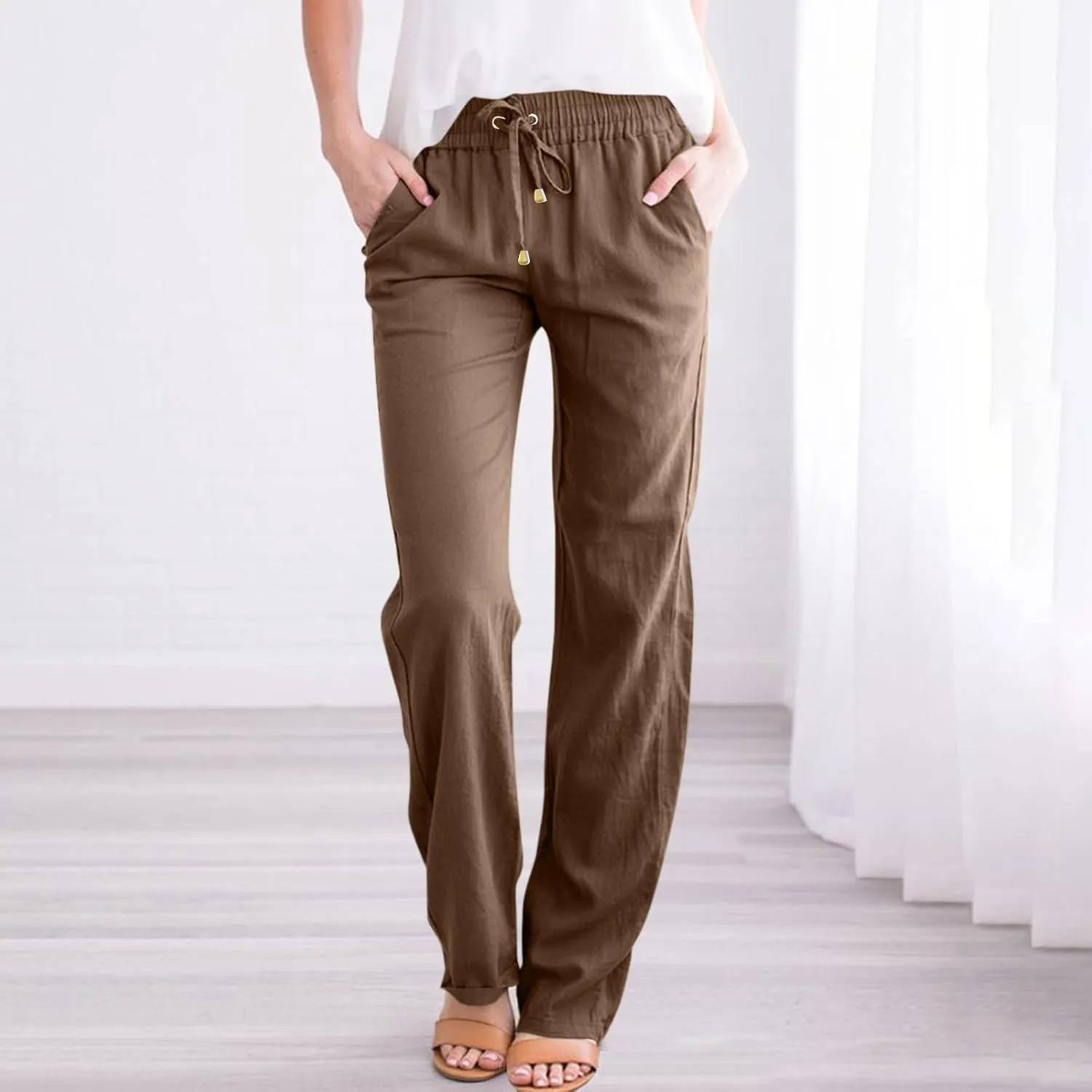 Women's Pants, High Waisted Wide Leg Summer Straight Pants Sweatpants Casual Lightweight