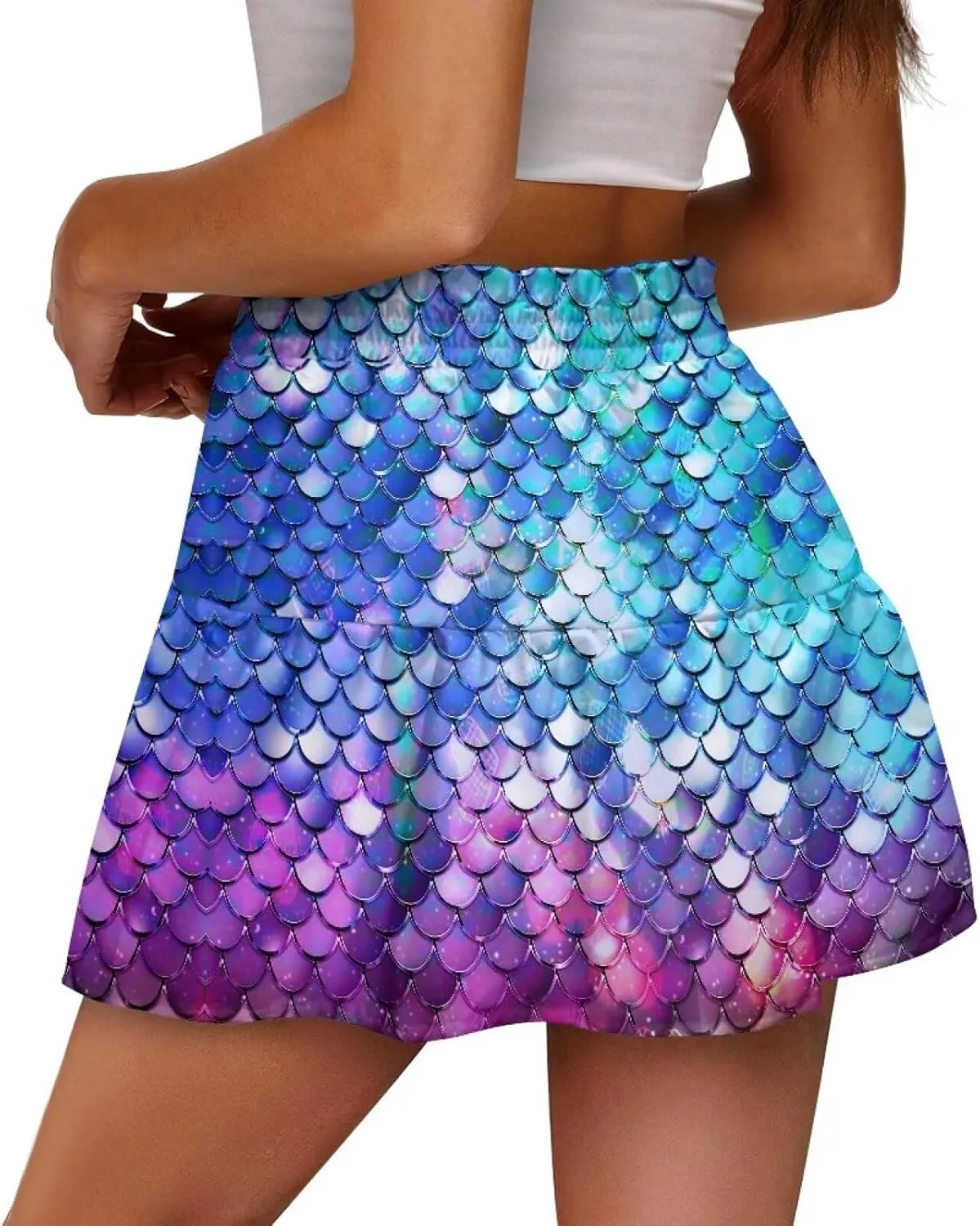 Women's Pleated Skirt Skater High Waist Ruffle Flowy A-Line Short Skirts Mini Beach Dress for Prom Nightclub