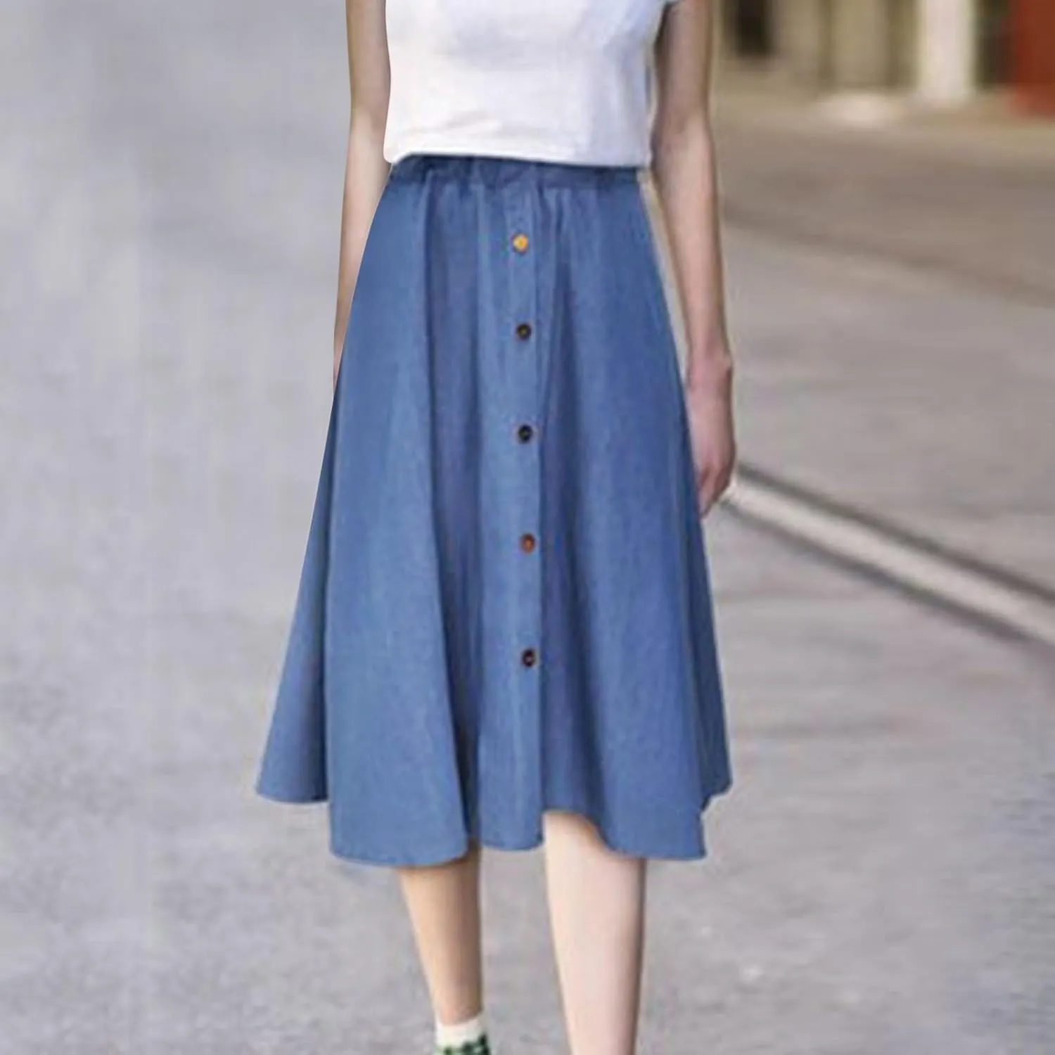 Women's Plus Size Denim Skirt Casual High Waisted A Line Midi with Elastic Waist for School Leather Pencil Skirts