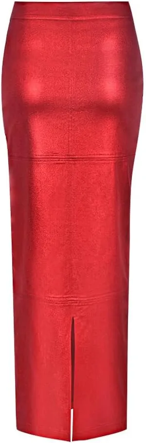 Womens PU Leather Long Skirt High Waist Back Split Business Work Maxi Skirt Casual Sexy Bodycon Pencil Skirt