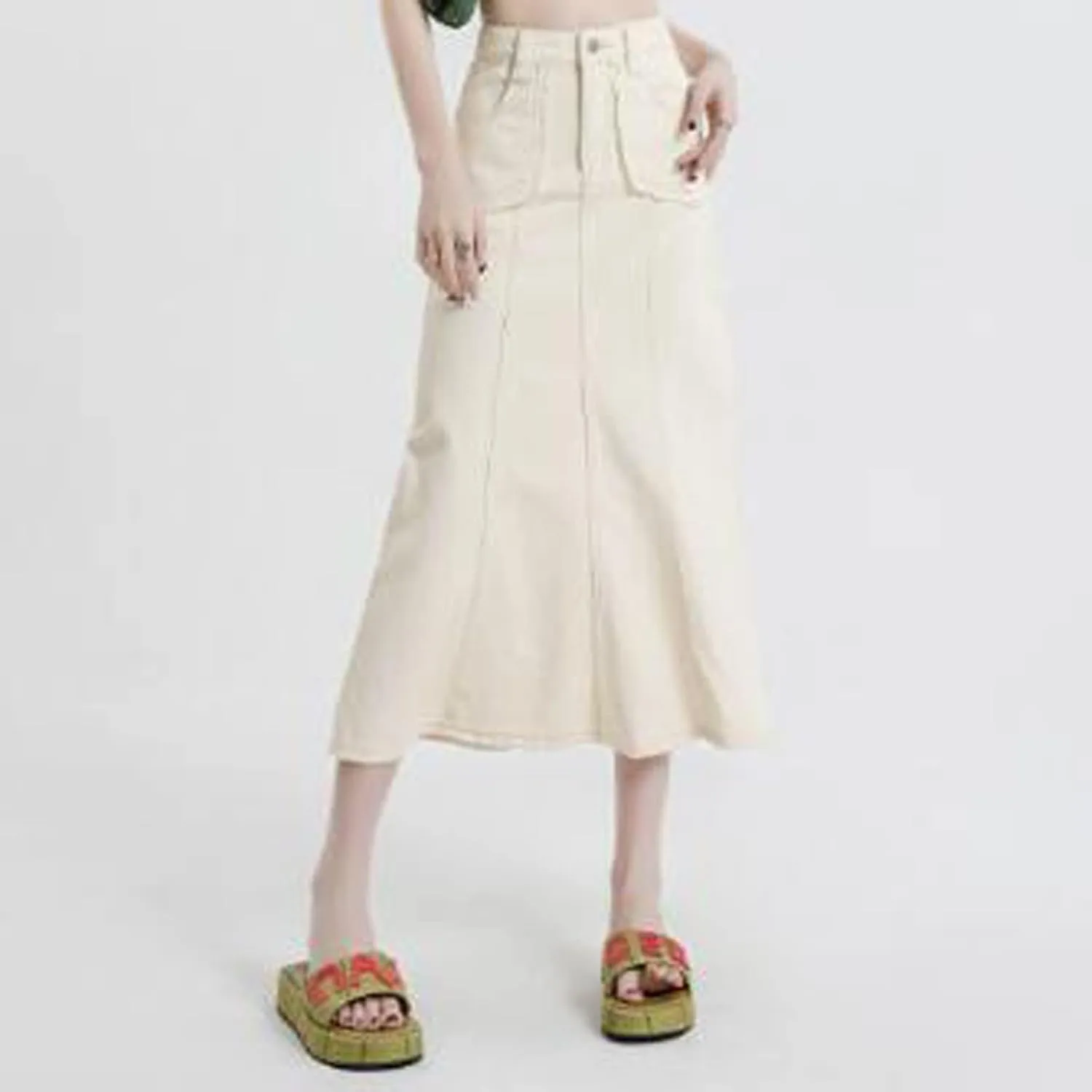 Women's Retro Exposure Button/Zipper-Fly Full Length A-Line Fishtail Maxi Long Washed Denim Jean Skirt Split Hem Skirts