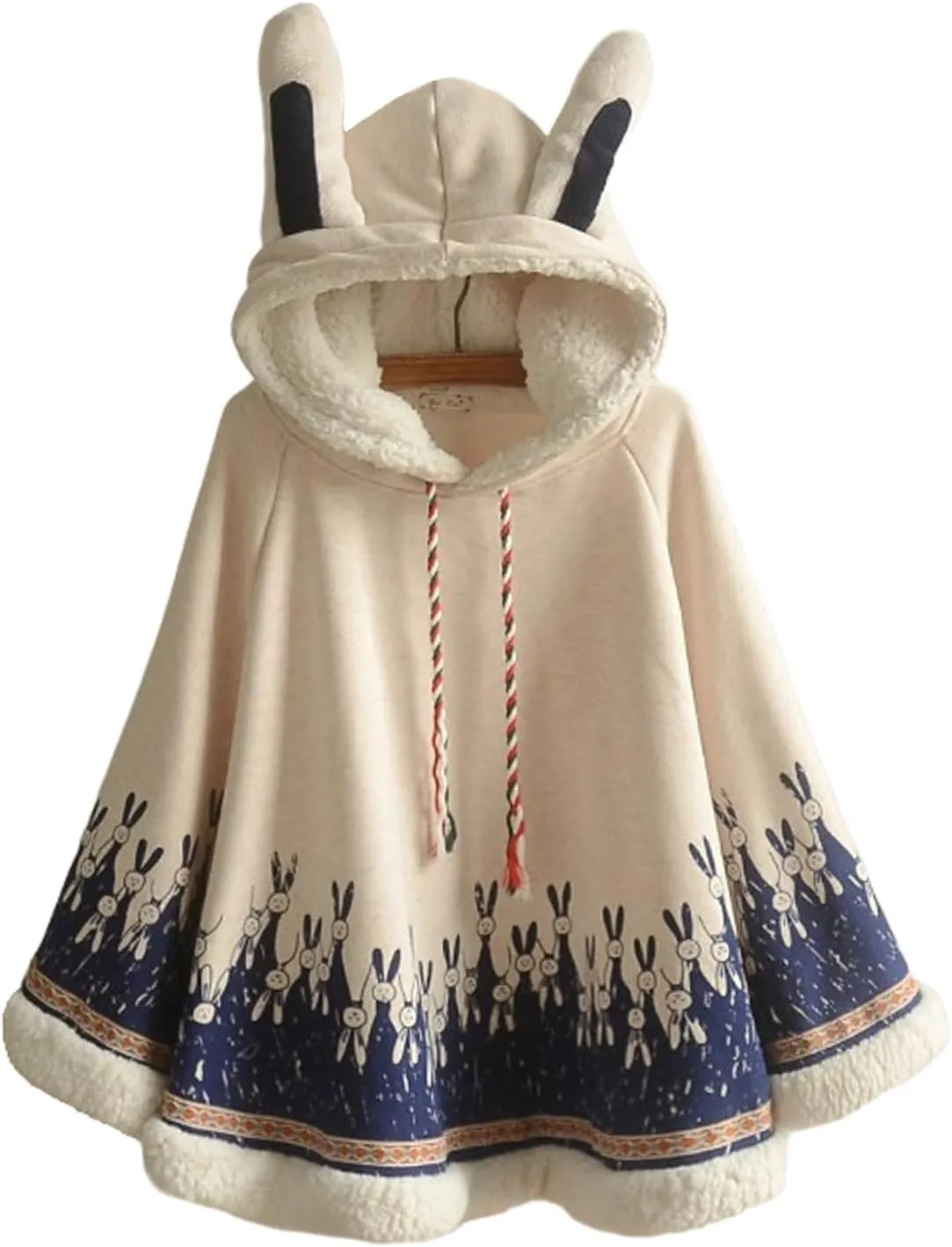 Women's Sherpa Fleece Lined Throw Cape Poncho Cloak for Girls Winter Warm Bunny Ears Pullover Hoodie Cute