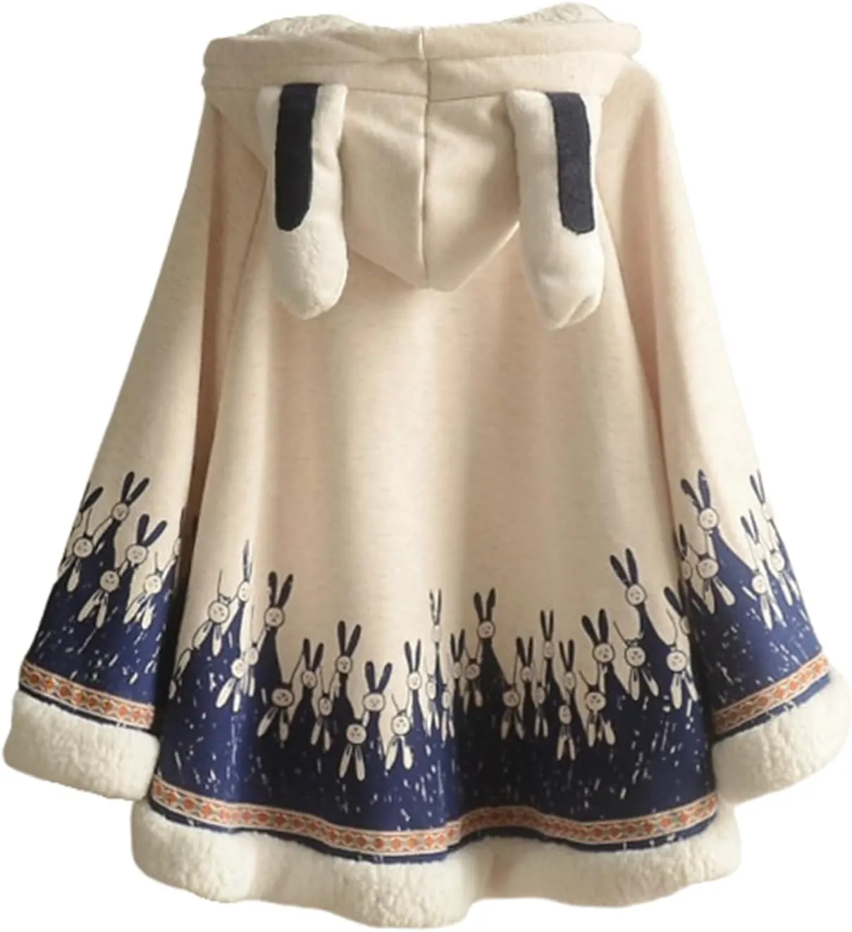 Women's Sherpa Fleece Lined Throw Cape Poncho Cloak for Girls Winter Warm Bunny Ears Pullover Hoodie Cute