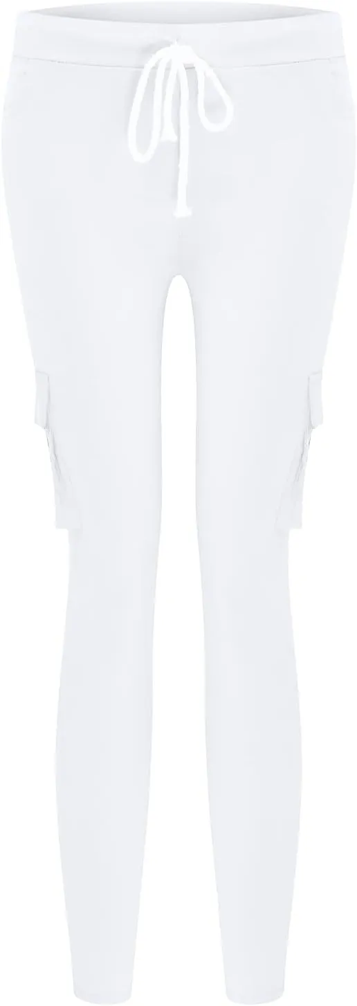 Womens Skinny Cargo Pants Casual Drawstring High Waist Stretch Cargo Joggers Butt Lift Pencil Trousers with Pockets