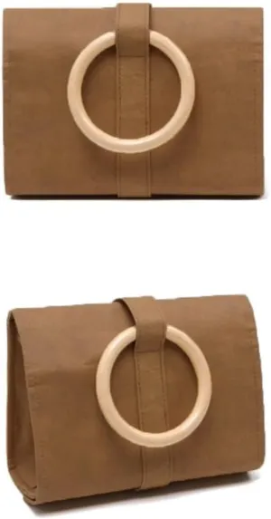 Women's Small Washable Kraft Paper Shoulder Bag, Minimalist Sustainable Recycled Natural Fibers Vegan Bag with Wooden Handle, Gifts for Girlfriend, Sister and Mother