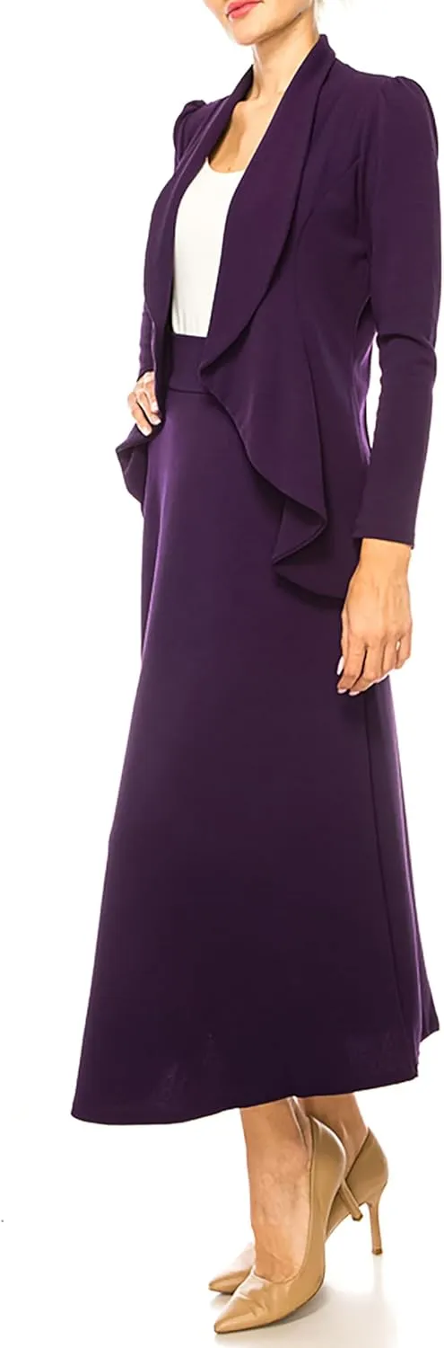 Women's Solid 2-Piece Blazer Skirt Set