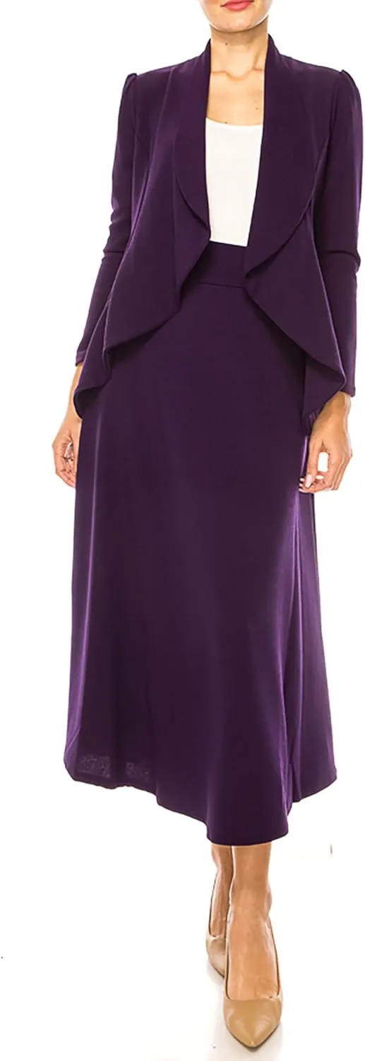 Women's Solid 2-Piece Blazer Skirt Set