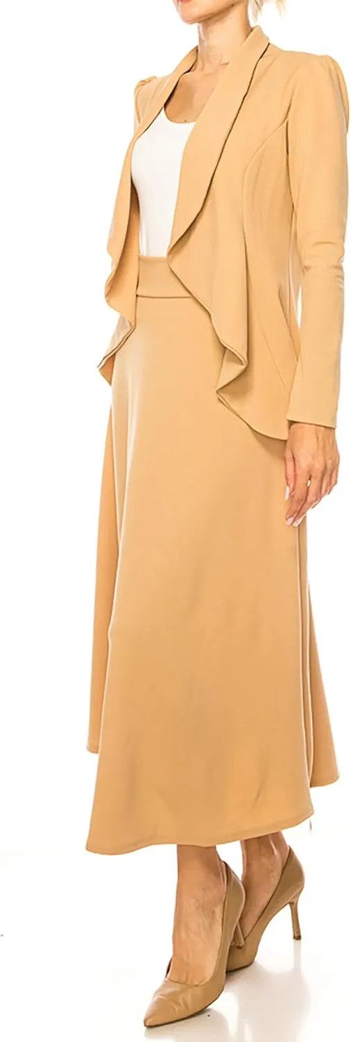 Women's Solid 2-Piece Blazer Skirt Set