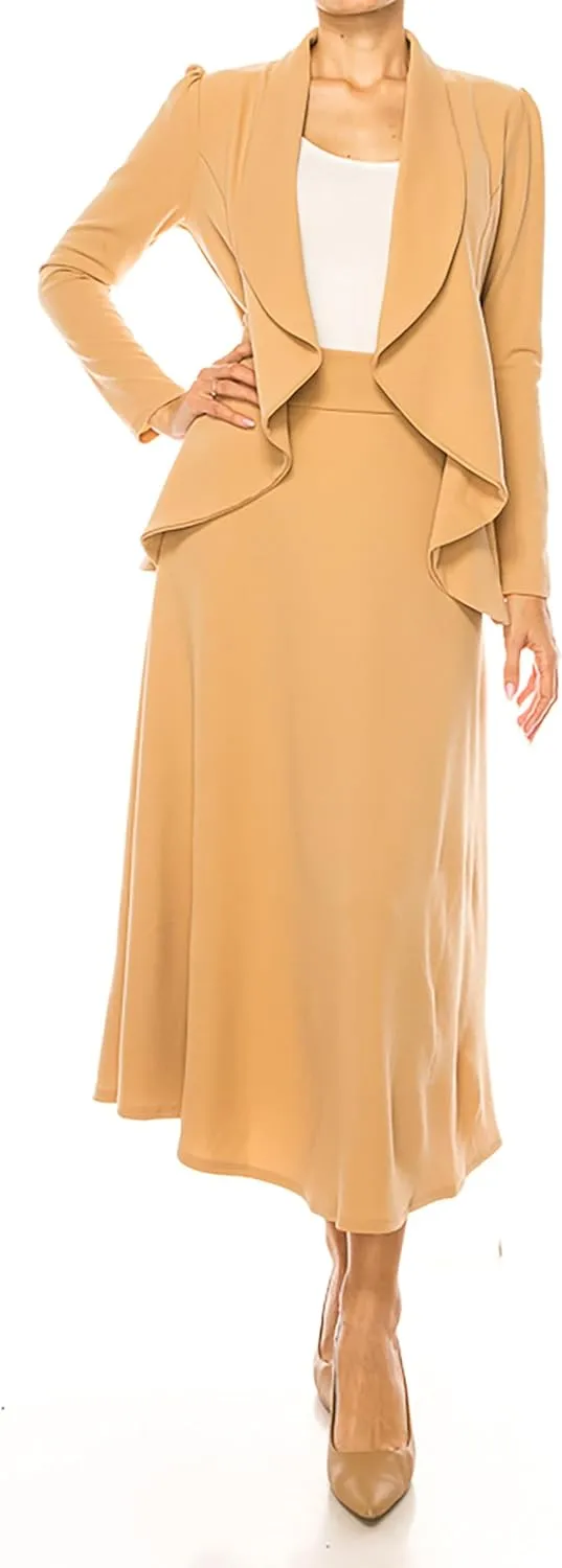 Women's Solid 2-Piece Blazer Skirt Set