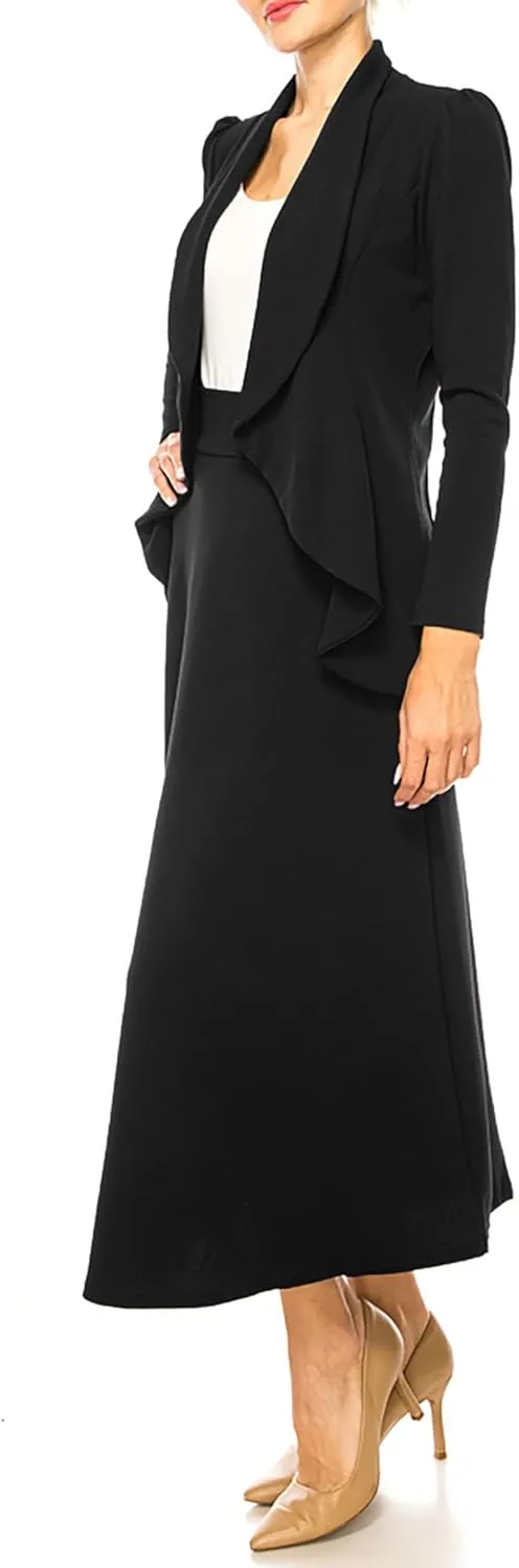 Women's Solid 2-Piece Blazer Skirt Set