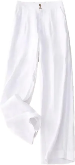 Women's Solid Color Straight Pants Casual Button Fly Wide Leg Pants Cotton Harem Pants