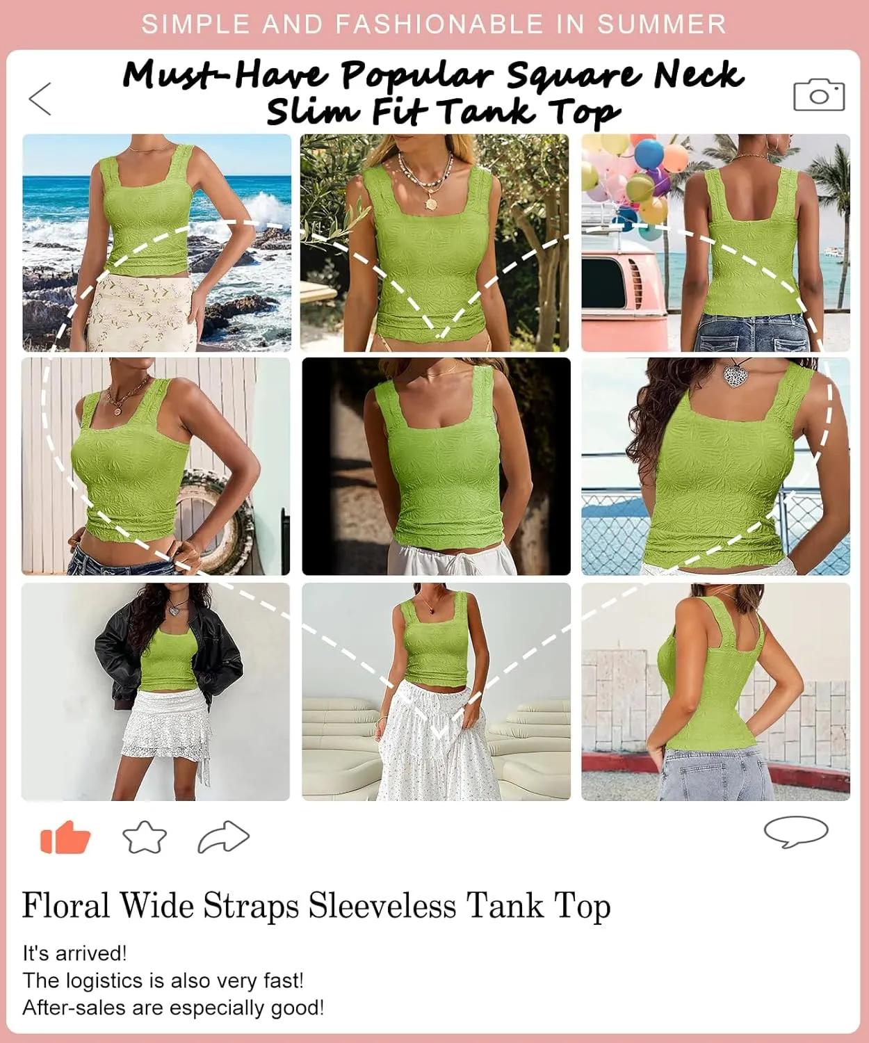 Womens Square Neck Wide Strap Flower Cropped Tank Top Backless Lettuce Trim Slim Fit Love Letter Cami Vest