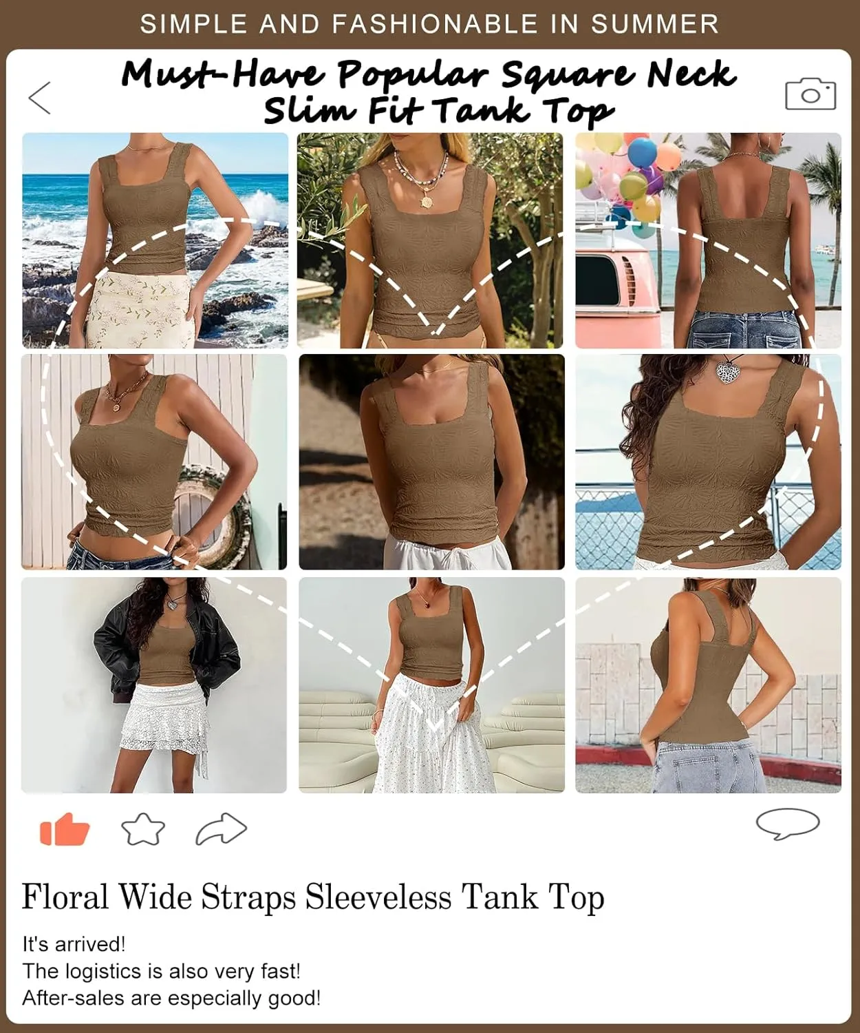 Womens Square Neck Wide Strap Flower Cropped Tank Top Backless Lettuce Trim Slim Fit Love Letter Cami Vest
