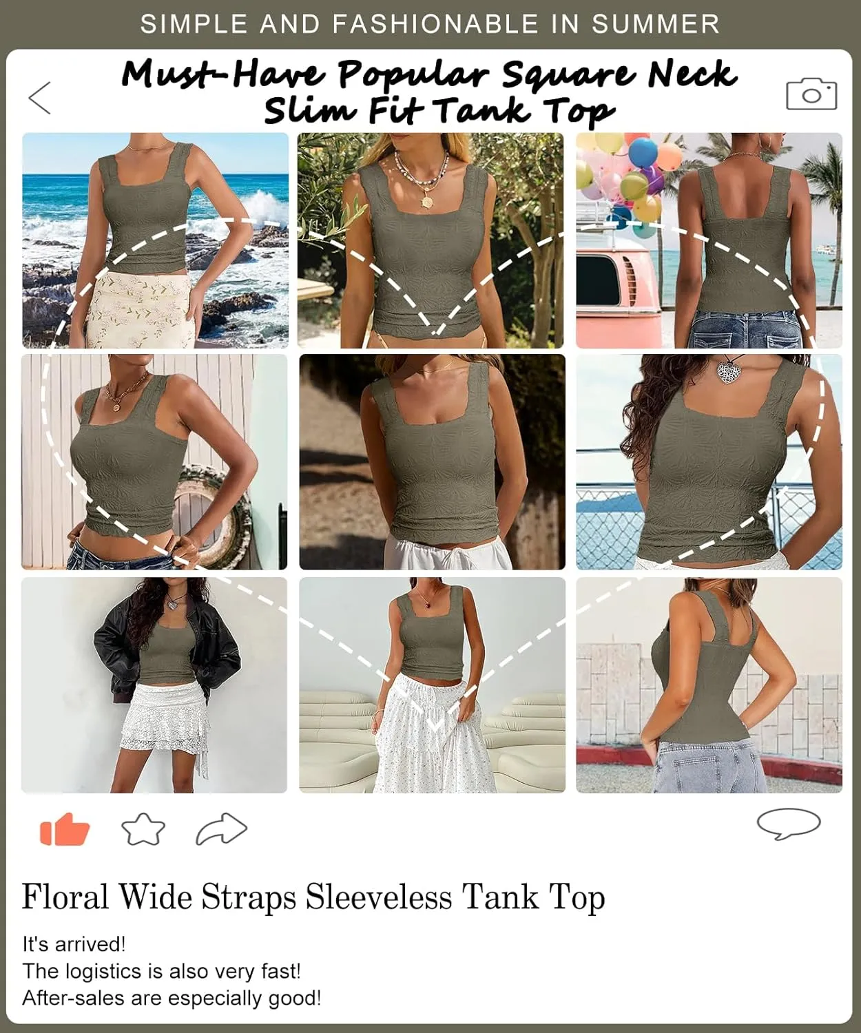 Womens Square Neck Wide Strap Flower Cropped Tank Top Backless Lettuce Trim Slim Fit Love Letter Cami Vest