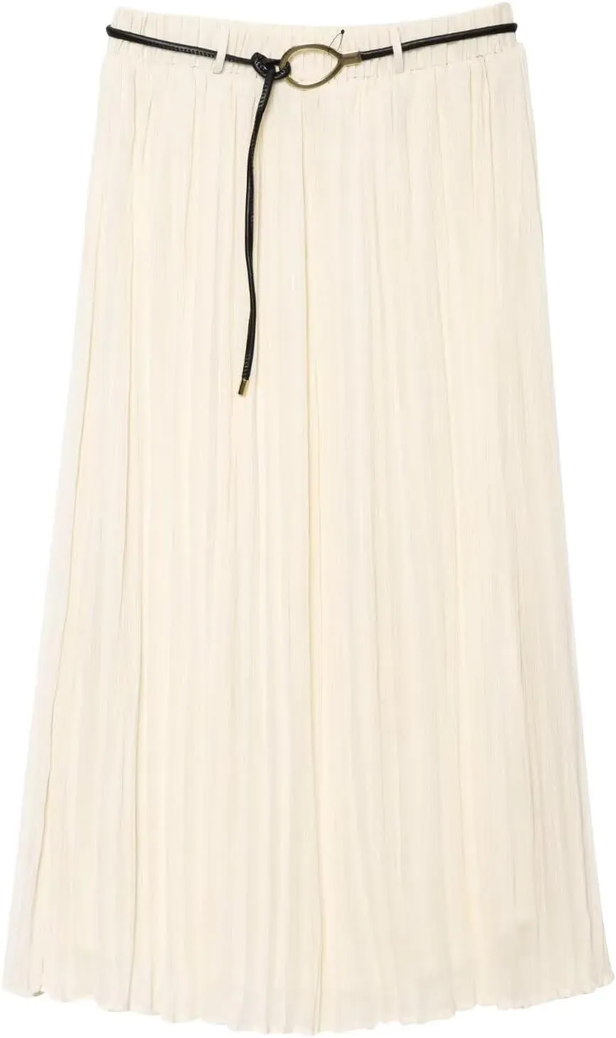 Women's Stylish Elegant Two-Piece Set, Flowy Semi-Sheer Ruffled Blouse with Elastic Waist Pleated Midi Skirt