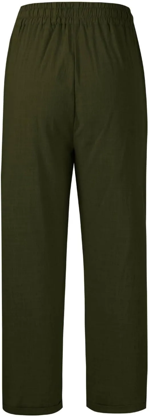 Women's Summer Casual Linen Pants Drawstring Elastic Waist Loose Fit Straight Leg Pants Comfy Beach Trousers with Pockets