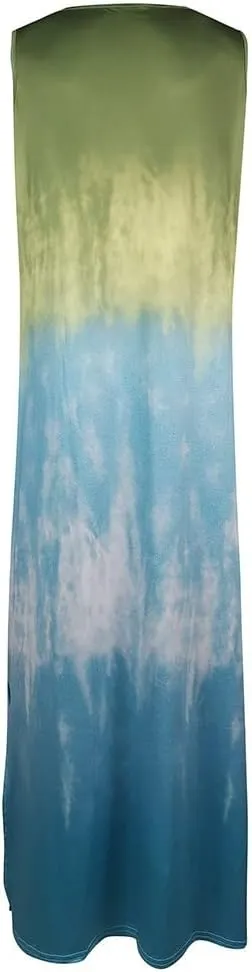 Women's Summer Maxi Dresses Casual Loose Sundress Sleeveless Tie Dye Print Dress Vintage Graphic Hippy Soul Tank Dress