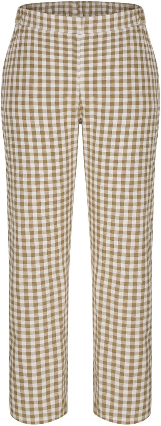 Womens Summer Pants Casual Cotton Linen Checkered Straight Leg Pants Loose Fit Work Business Long Trousers