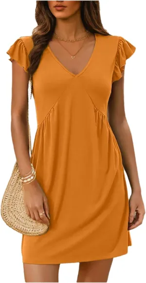Womens Sundress Beach Fashion 2025 Ruffle Cap Sleeve Tshirt Dress Vacation Party Sundresses Casual Summer Dresses