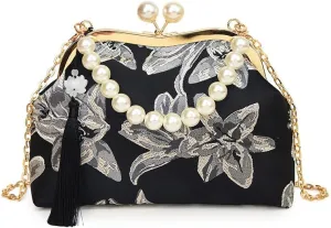 Women's Tassel Flower Pearl Portable Shell Bag Chain Shoulder Mouth Gold Bag