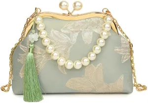 Women's Tassel Flower Pearl Portable Shell Bag Chain Shoulder Mouth Gold Bag