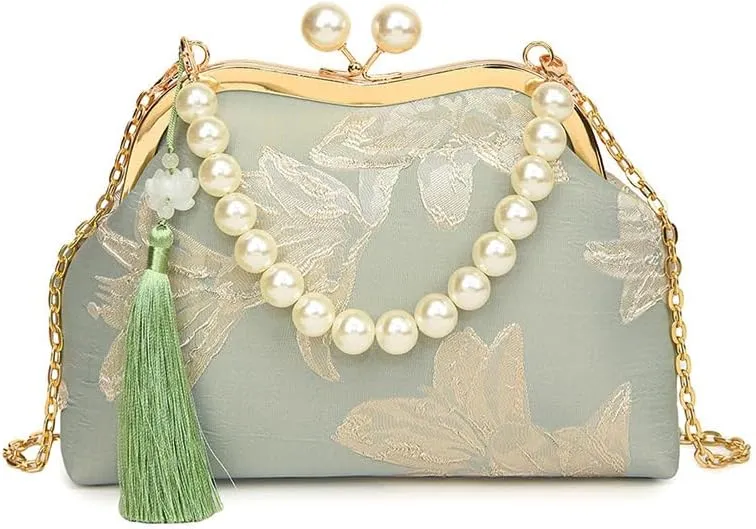 Women's Tassel Flower Pearl Portable Shell Bag Chain Shoulder Mouth Gold Bag