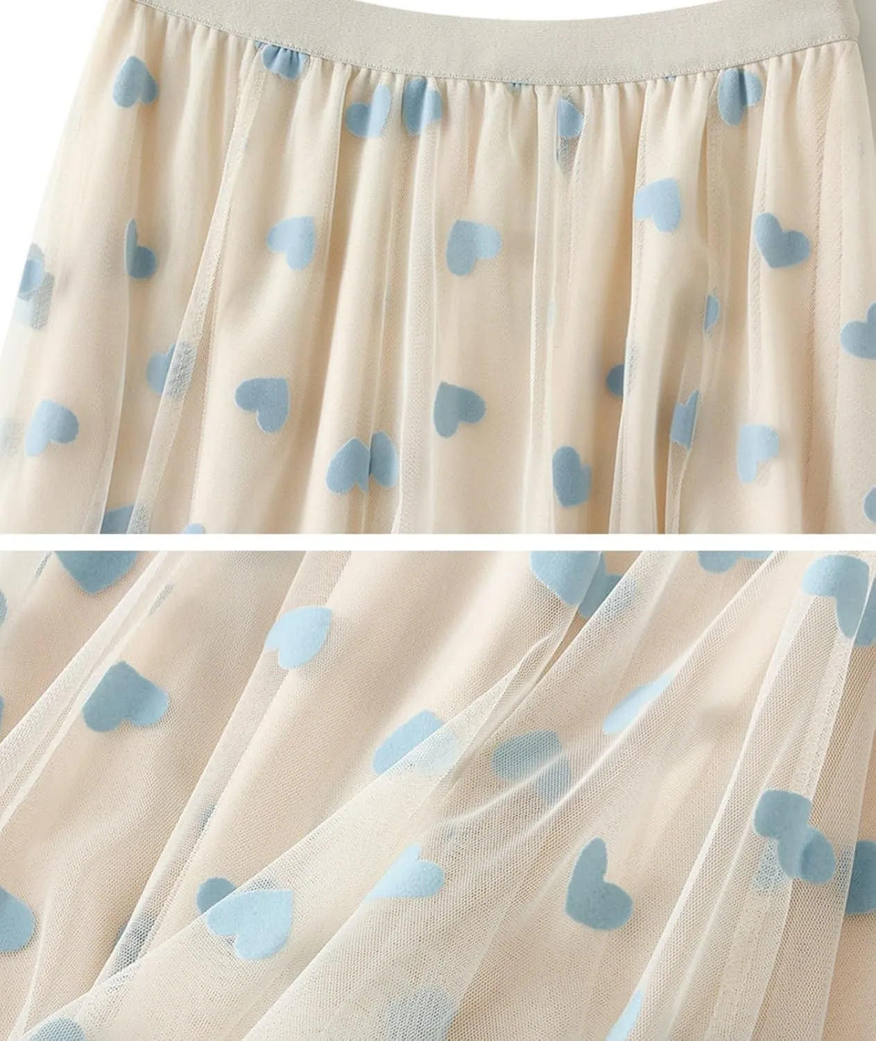 Womens Tiered Tulle Midi Skirt Elastic High Waist A-line Pleated Mesh Flared Cute Skirts