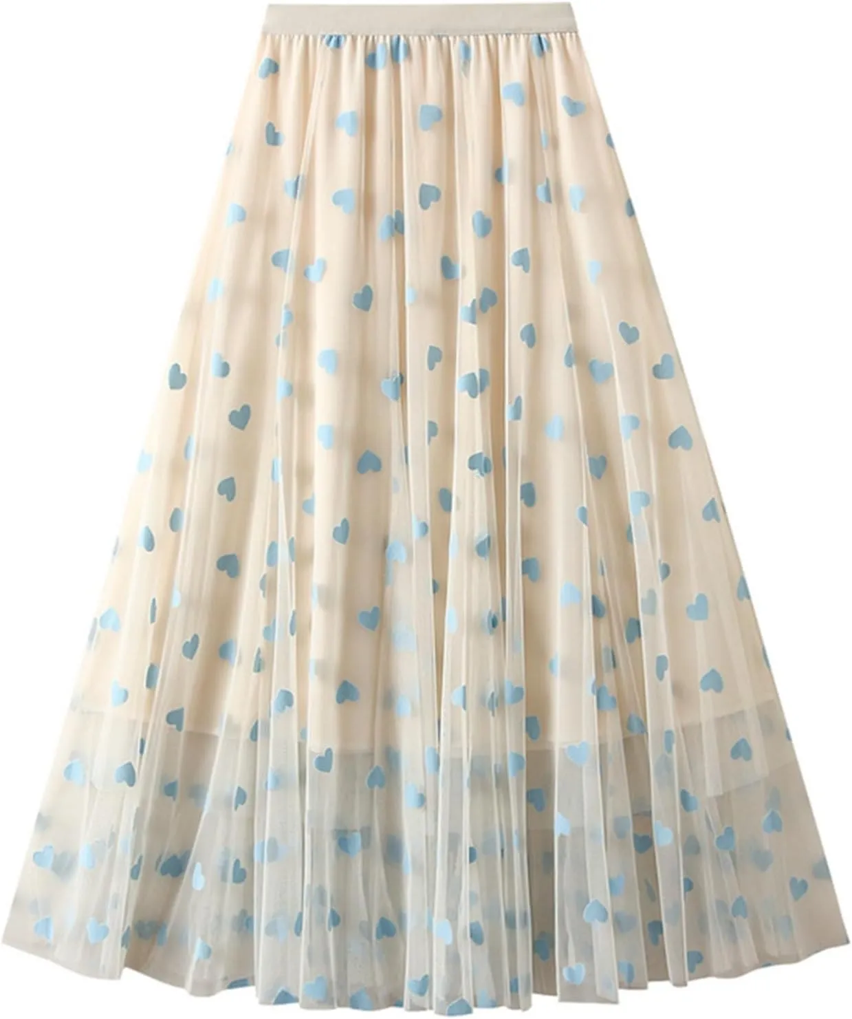 Womens Tiered Tulle Midi Skirt Elastic High Waist A-line Pleated Mesh Flared Cute Skirts
