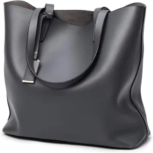Womens Tote Bucket Bag Leather Handbag Stylish Shoulder Bag Large Capacity Top Handle Bag for Work Travel Shopping
