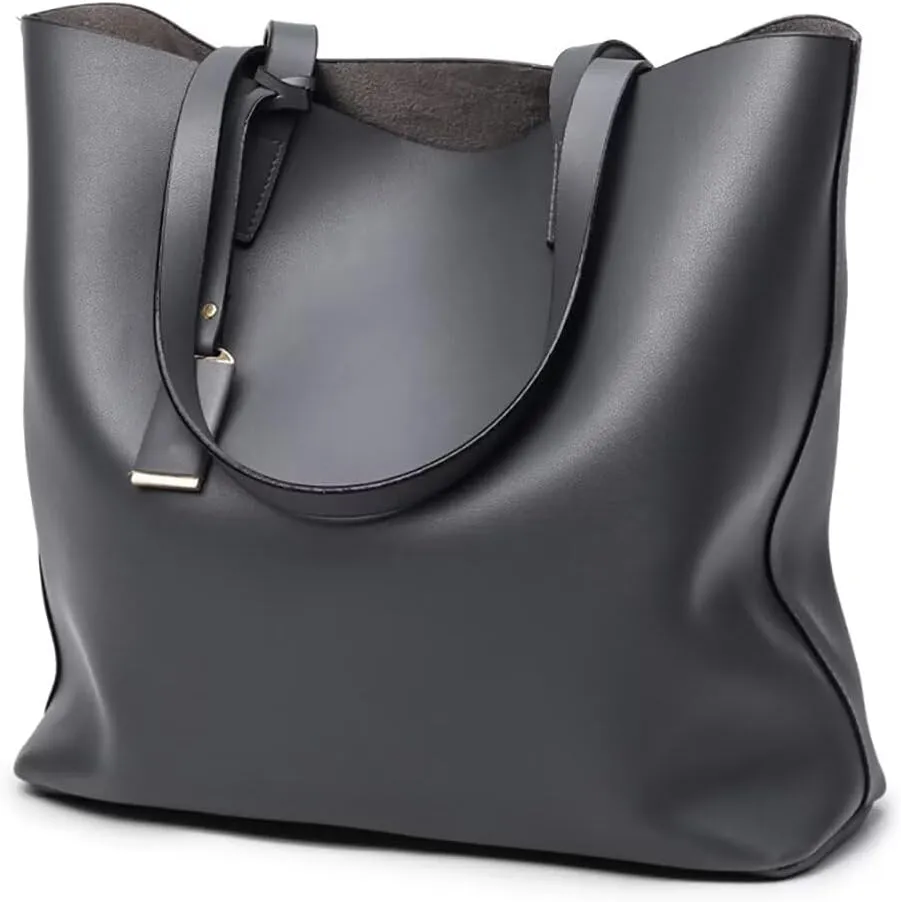Womens Tote Bucket Bag Leather Handbag Stylish Shoulder Bag Large Capacity Top Handle Bag for Work Travel Shopping