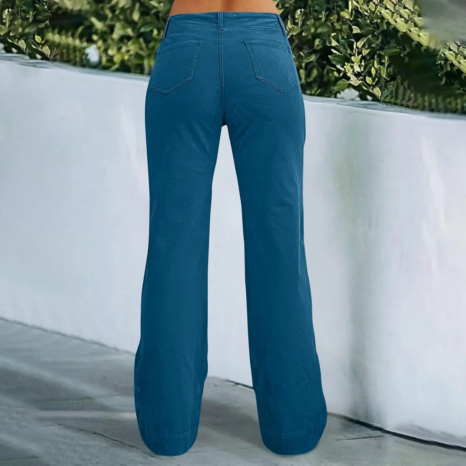 Womens Twill Wide Leg Pants Stretch Casual High Waisted Bootcut Chino Pants Baggy Flare Dress Pants with Pockets