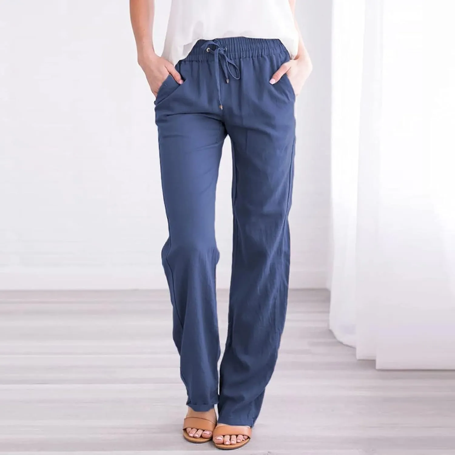 Womens Wide Leg Linen Pants Trendy Casual High Waisted 2025 Summer Palazzo Pants Trousers with Pockets