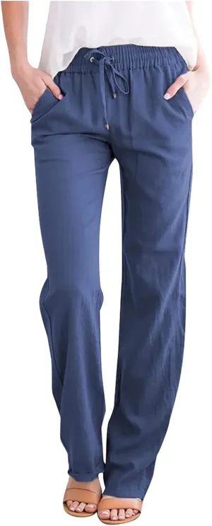 Womens Wide Leg Linen Pants Trendy Casual High Waisted 2025 Summer Palazzo Pants Trousers with Pockets