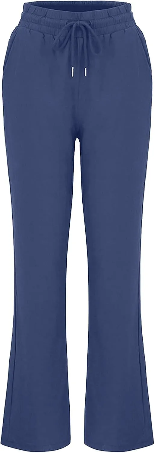 Womens Wide Leg Linen Pants Trendy Casual High Waisted 2025 Summer Palazzo Pants Trousers with Pockets
