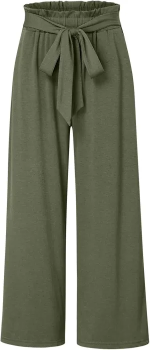 Womens Wide Leg Pants Dressy High Waist Trousers Business Casual Loose Flowy Tie Knot Palazzo Pants