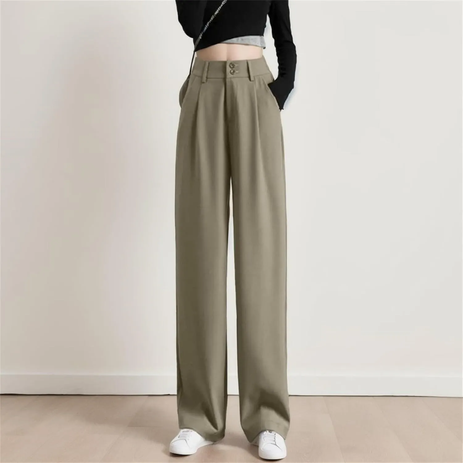 Women's Wide Leg Pants High Elastic Waist Flowy Business Work Trousers Casual Comfy Office Dress Pants with Pockets